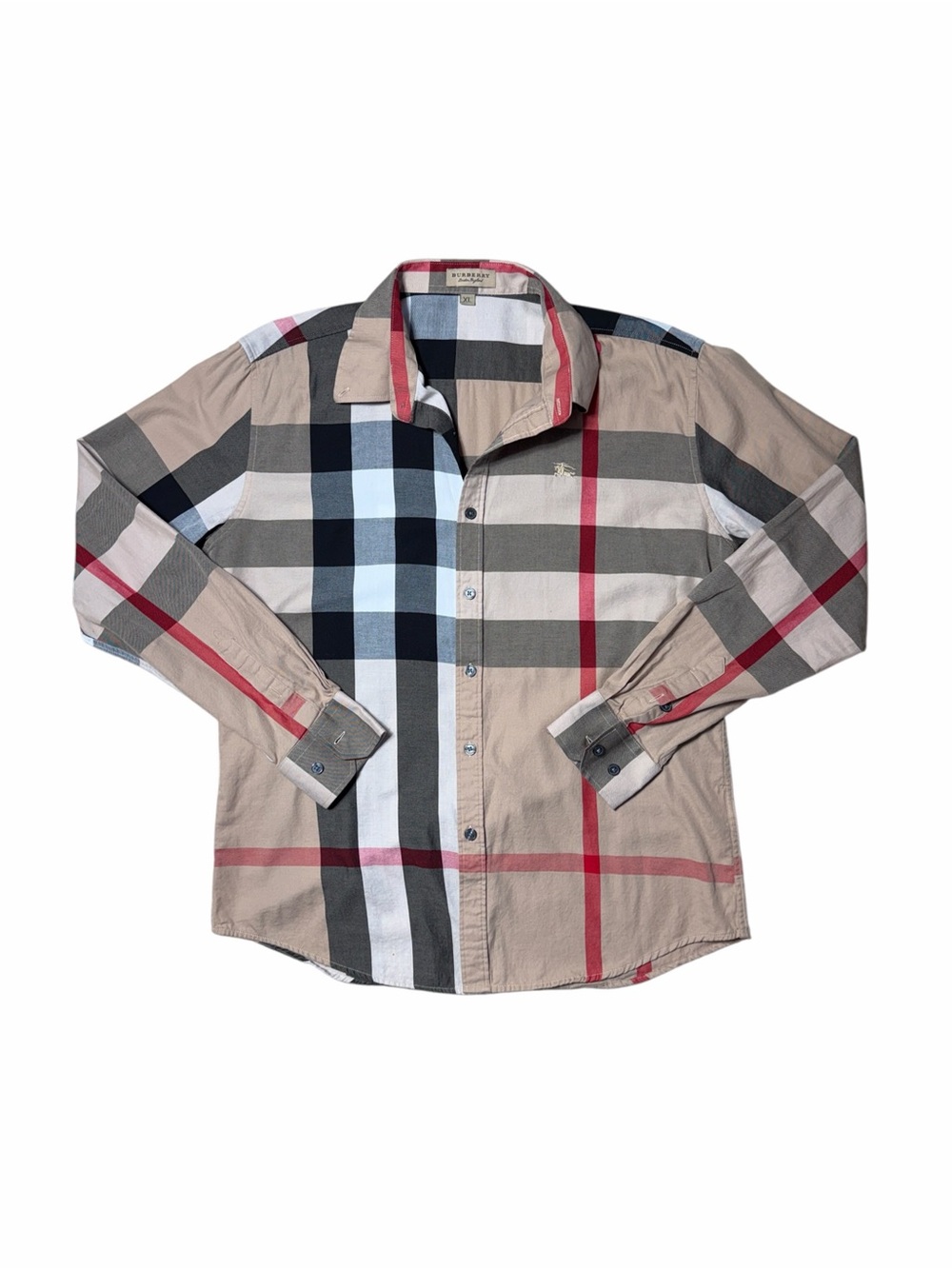 Burberry Long Sleeve Cotton Beige Check Pattern Button Down Womens XL
